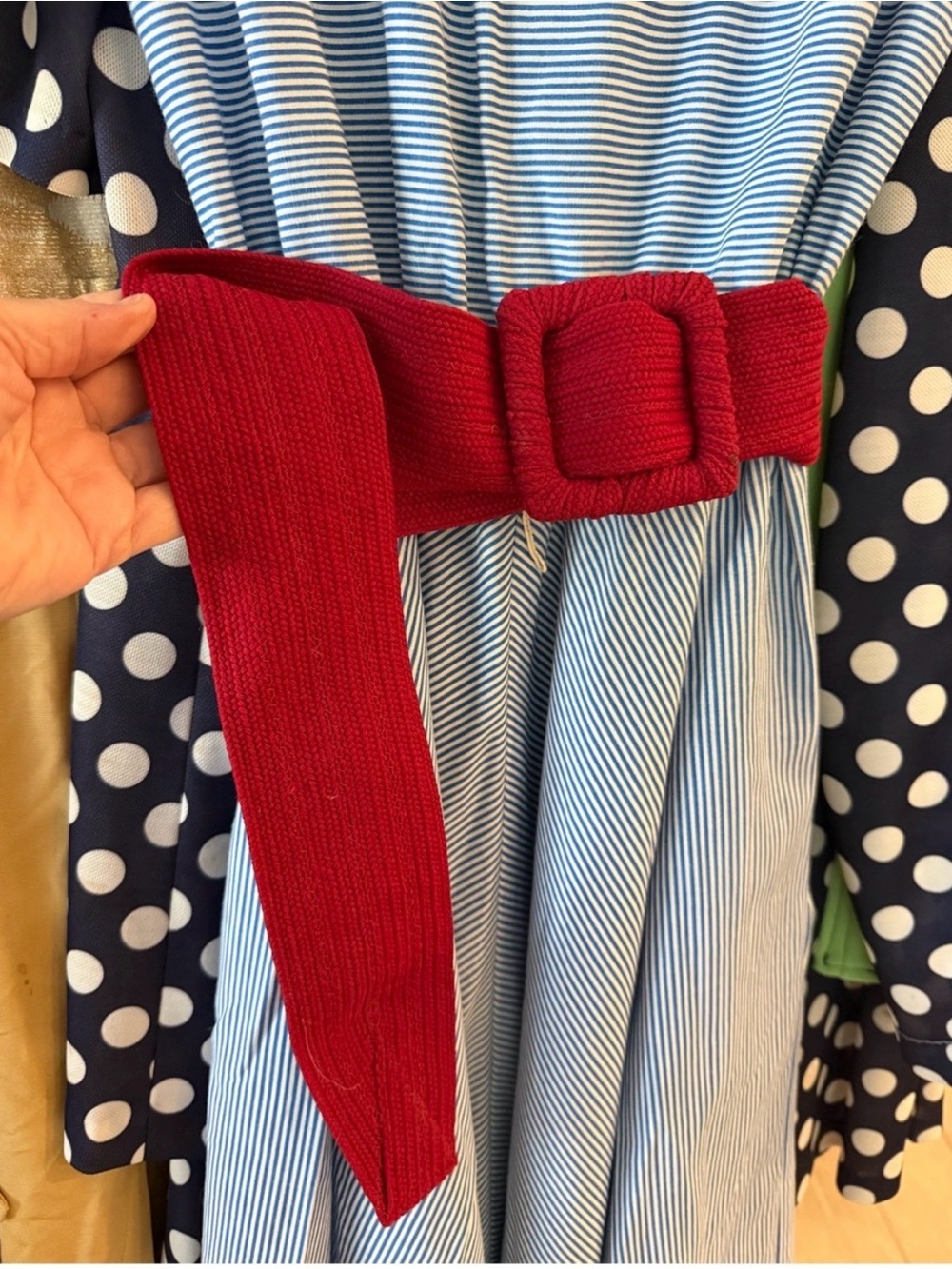 Vintage Red woven Knit Belt with Fabric Covered Buckle
